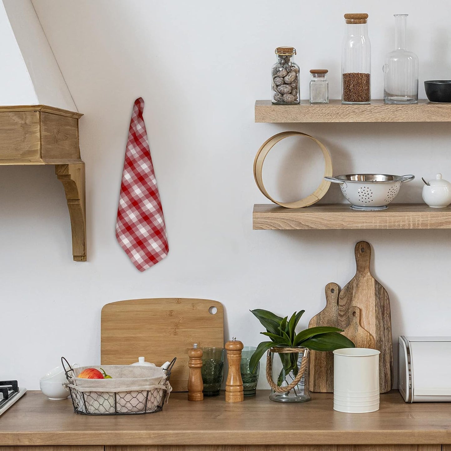 Kitchen Towels Set of 6 Soft Premium Cotton Highly Absorbent Dish Towels 20X30 Inches, Washable & Reusable Tea Towel, Quick Drying Dish Cloths for Cleaning Dishes - Red/White, Checks