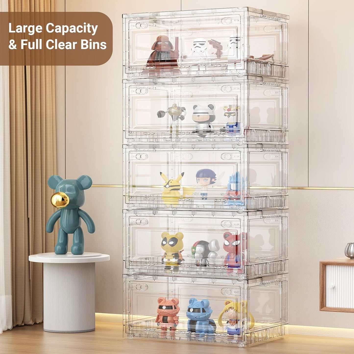 BROVIEW Clear Stackable Storage Drawers, Open Front Large Plastic Storage Bins with Lids, Foldable Closet Organizers and Storage for Wardrobe Cabinets, Pantry, Makeup,1 Pack