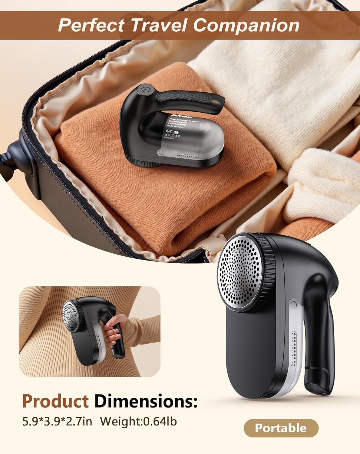 IPX6 Waterproof Washable Electric Fabric Shaver and Lint Remover, Rechargeable Sweater Defuzzer with 3 Free Extra Blades, Quickly and Effectively Remove Fluff,Fuzz,Bobbles for Clothes, Dark Black