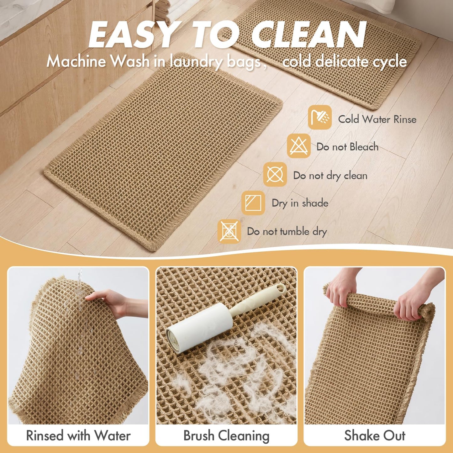 MIULEE Set of 2 Waffle Bathroom Rugs Boho Bath Mat Brown 18x30 Inch