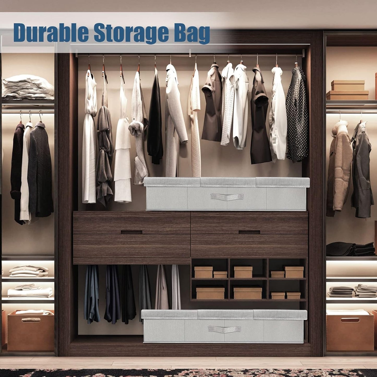 Underbed Storage Containers Bin with Lids, Large Under Bed Storage Organizer Box with Handle, Foldable Under the Storage Bags for Organizing Clothes, Shoes, Blankets, Pillows