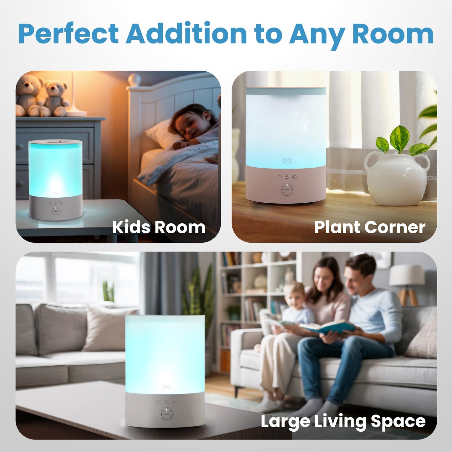 Everlasting Comfort 2.5L Top Fill Humidifier for Bedroom – 28dB Ultra-Quiet, Easy to Fill & Clean