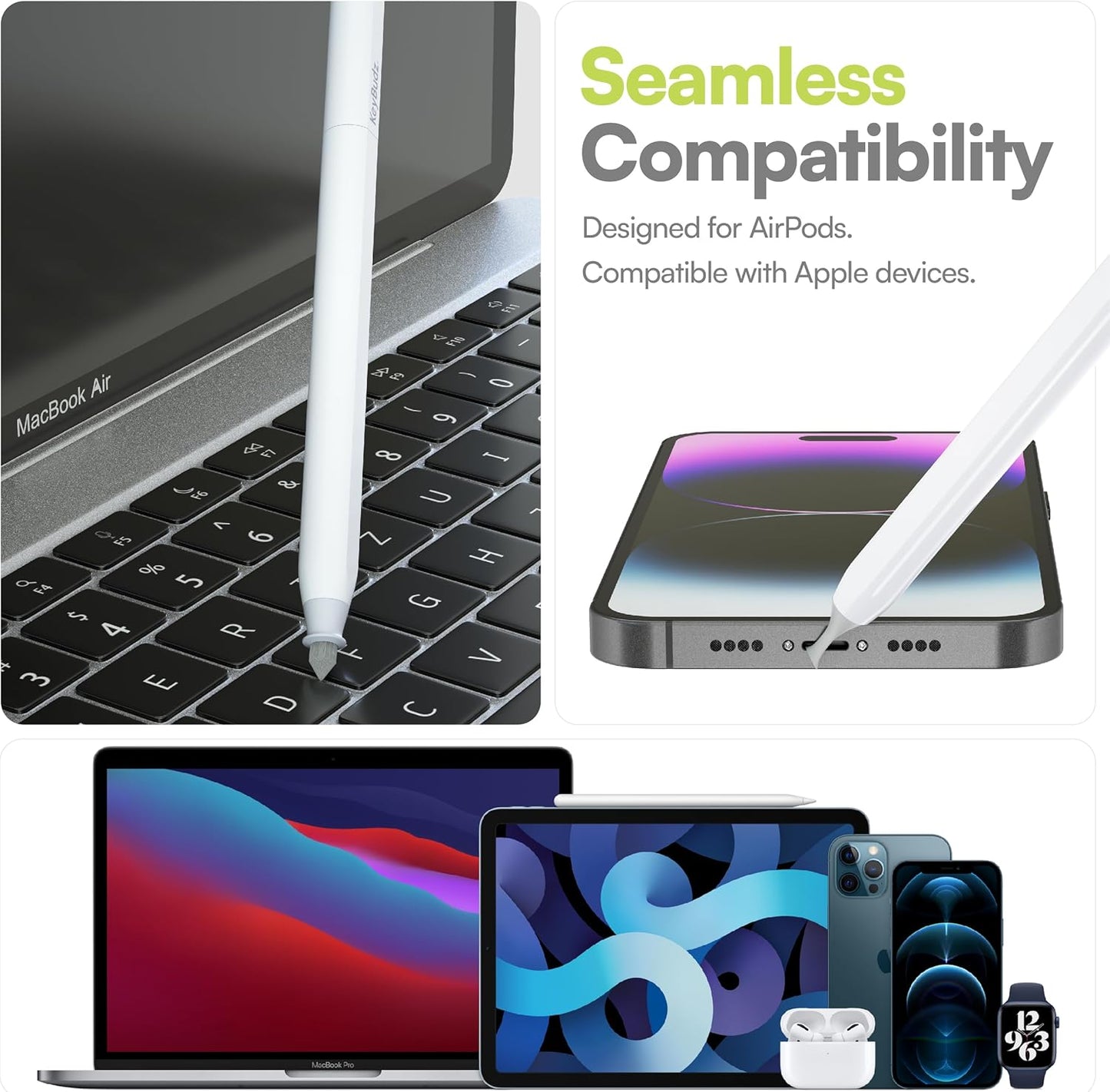 KeyBudz Air Care 2.0 AirPods Cleaning Kit - Patented Multi-Tool Cleaner with Interchangeable Brush Tips for AirPods, iPhone and Apple Devices with Sticky Squares Putty, Hard Case and Travel Pouch