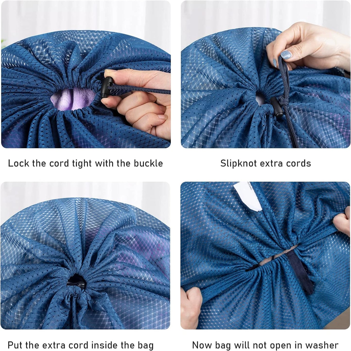 Polecasa Diamond Mesh Laundry Bags, 24 x 36 inches Heavy Duty Mesh Laundry Bag with ID Tag and Drawstring Closure, Large Laundry Hamper Liner, Washable Laundry Bag for Travel, Sports, Dorms (Blue)