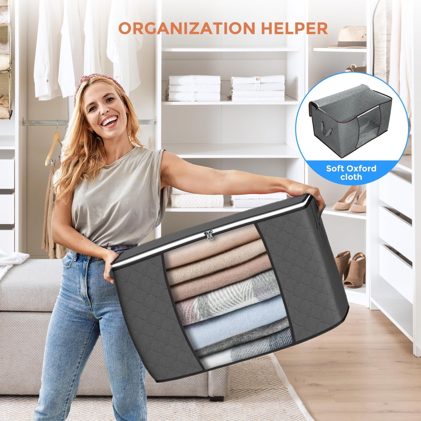 90L Large Storage Bags, 6 Pack Clothes Storage Bins Closet Organizers
