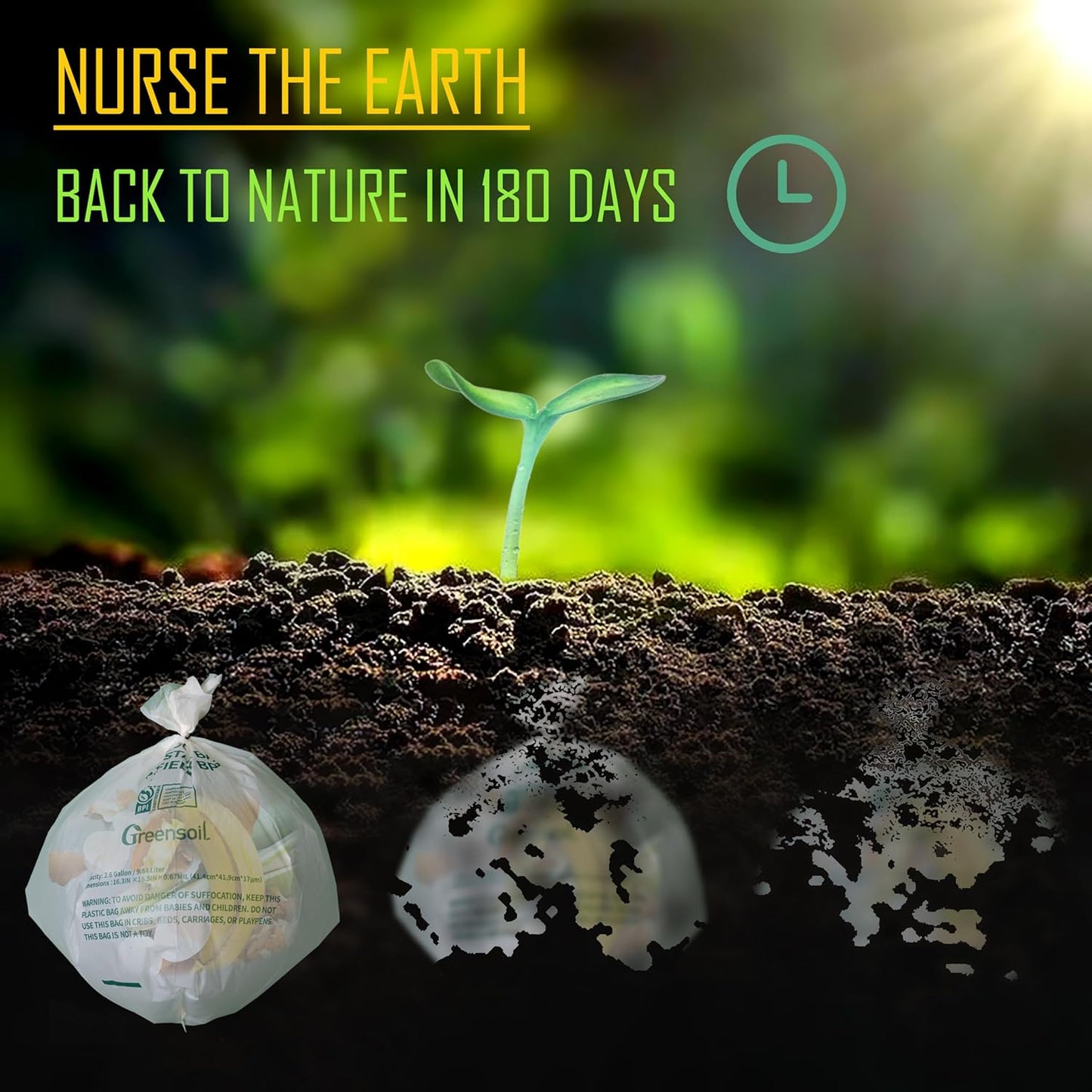 Greensoil 100% Compostable Waste Bags 2.6 Gallon, Extra Thick Kitchen Small Compost Bags for Countertop Bin, Bathroom or Office Waste, ASTM D6400 BPI Certified Compostable & Leak Proof, 100 Pack