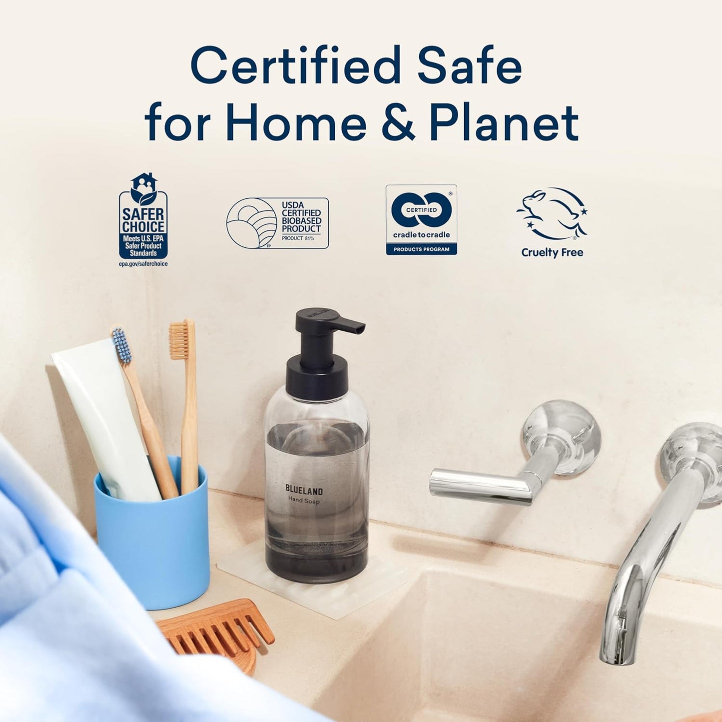 BLUELAND Foaming Hand Soap Refill Tablets, 10-Pack, Pacific Mist Scent, Eco Friendly Cleaning Products, 10 x 9 Fl oz