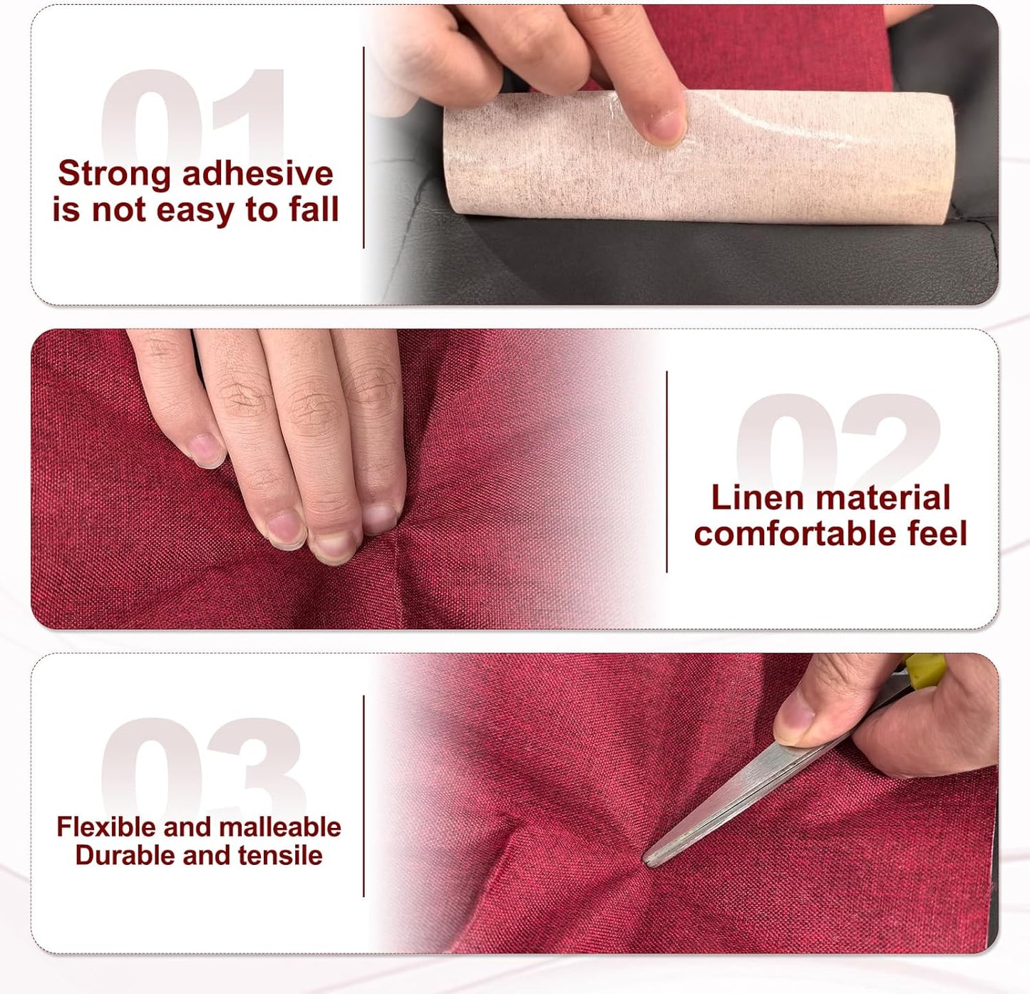 PATIKIL 70x6.2 Inch Linen Repair Tape, Repair Fabric Patch Self Adhesive Couch Patch Line Repair Patch for Furniture Sofa Car Seats Office Chairs, Light Gray