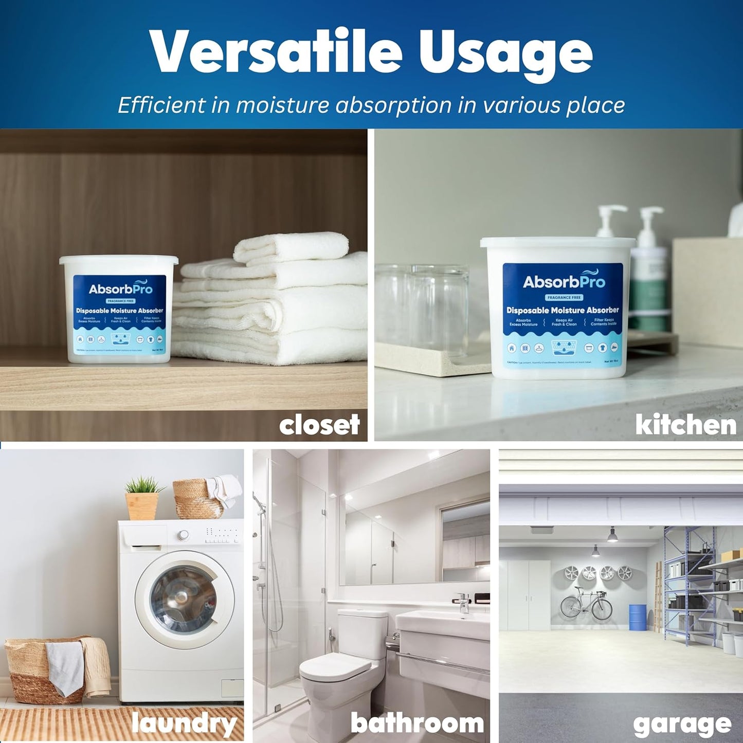 Moisture Absorber Tub Fragrance Free - 3-Pack - 18 oz Unscented Disposable Odor Eliminator Box & Dehumidifier for Garage, Home, Kitchen, Bedroom, Bathroom, Closet, Cars, and Boats