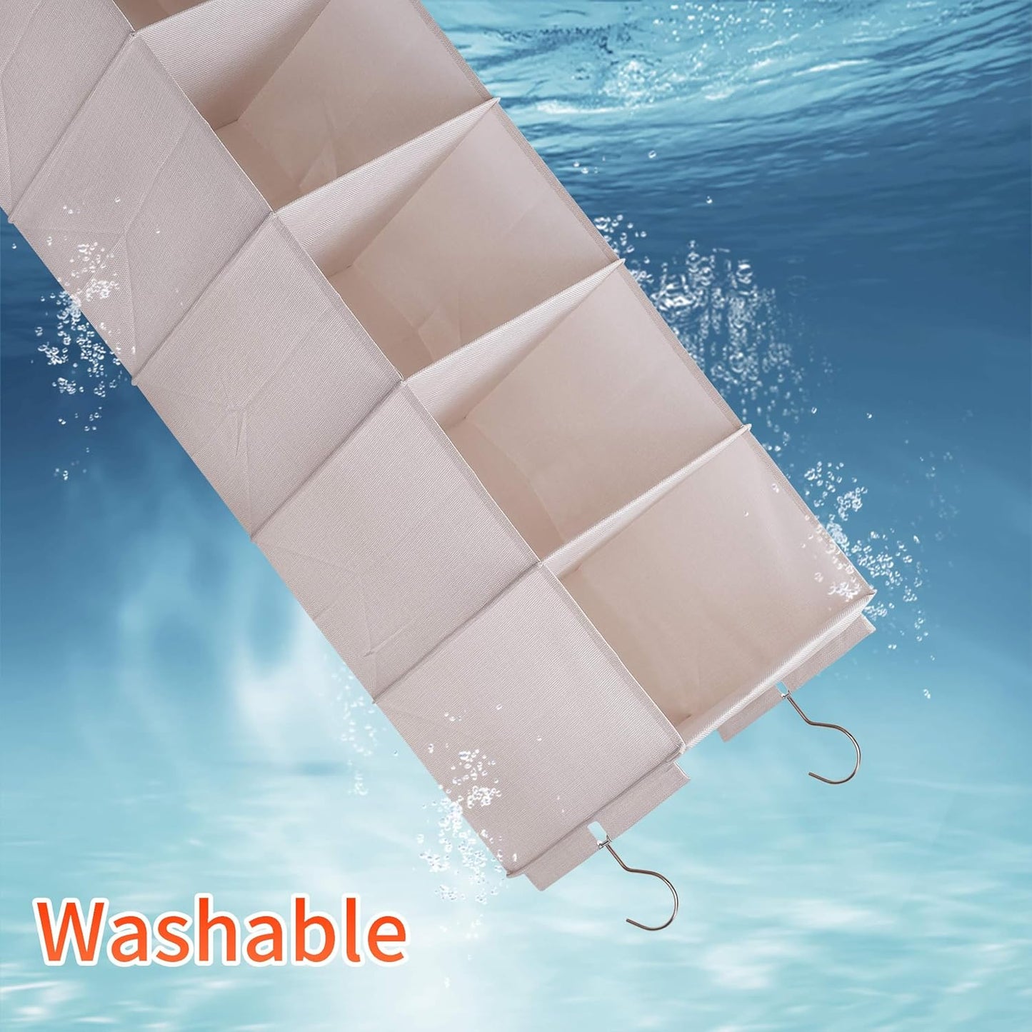 Large Hanging Sweater Organizer for Closet,Collapsible 6-Shelf Hanging Closet Shelves with Drawers, Washable (Beige -6 Shelf-2 d)