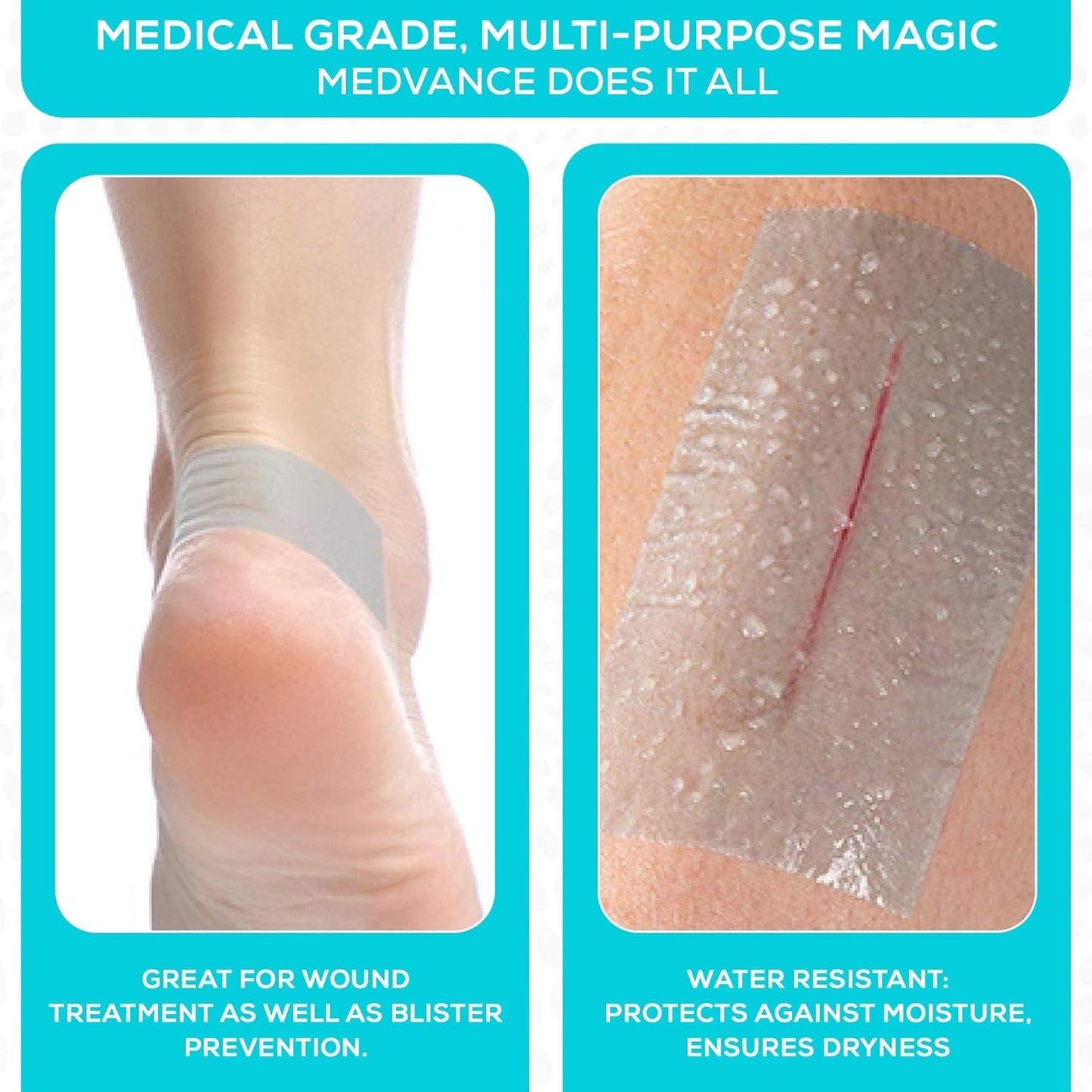 Medvance Cuttable Soft Silicone Tape - Waterproof Breathable Tape for All Skin Types - Easy Apply Non Stick Tape for Wounds - Adhesive Silicone Bandages for Blisters (3 Pack, 4.5 Feet Rolls)