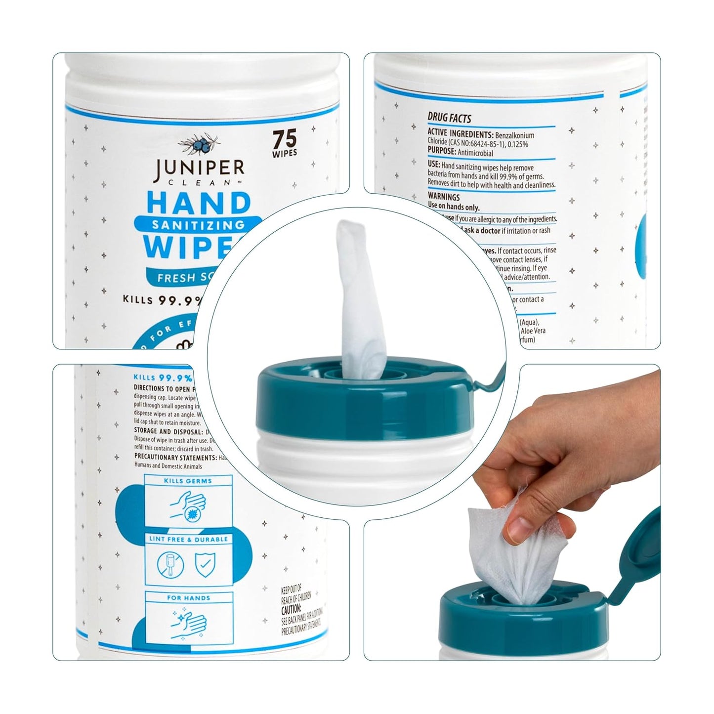 6 Pack Canister Hand Sanitizing Wipes, Alcohol Free 450 Count Canister Disposable Hand Sanitizer Wipes, Fresh Scent, Lint Free & Durable