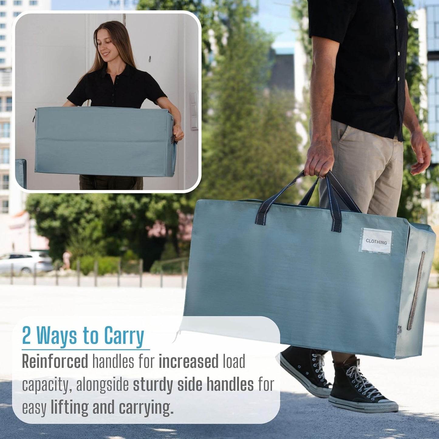 VENO 4 Pack Moving and Storage Bags, Heavy Duty, Alternative to Moving Boxes, Large Packing Totes Supplies for College Dorm Room with Zipper for Clothes, Wide Open Design (Light Blue Matte, 4 Pack)