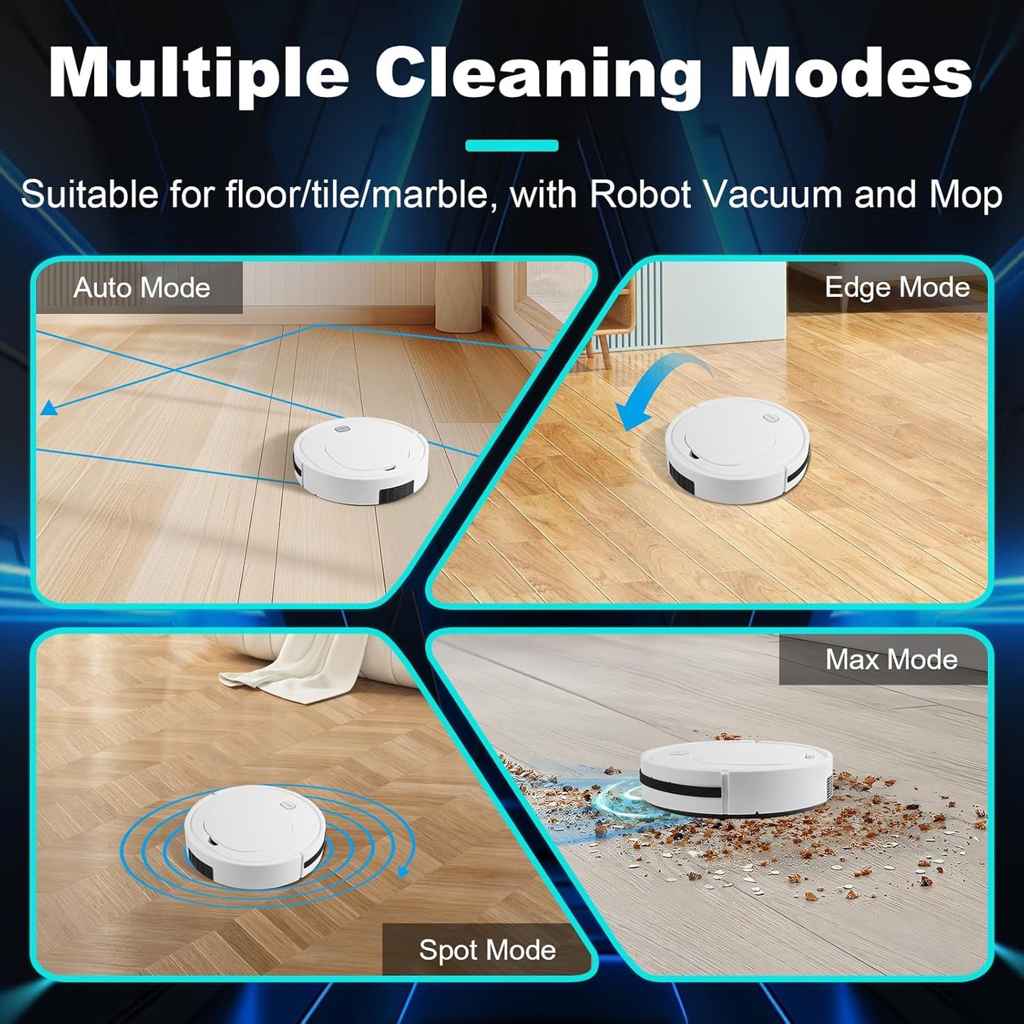 Robot Vacuum with Automatic dust Collection Base,Strong Suction,Robot Vacuum Cleaner and Mop Combo, 3-in-1 Vacuum,Robot Vacuum Cleaner,Intelligent Navigation Obstacle Avoidance,Ultra Thin Design,White