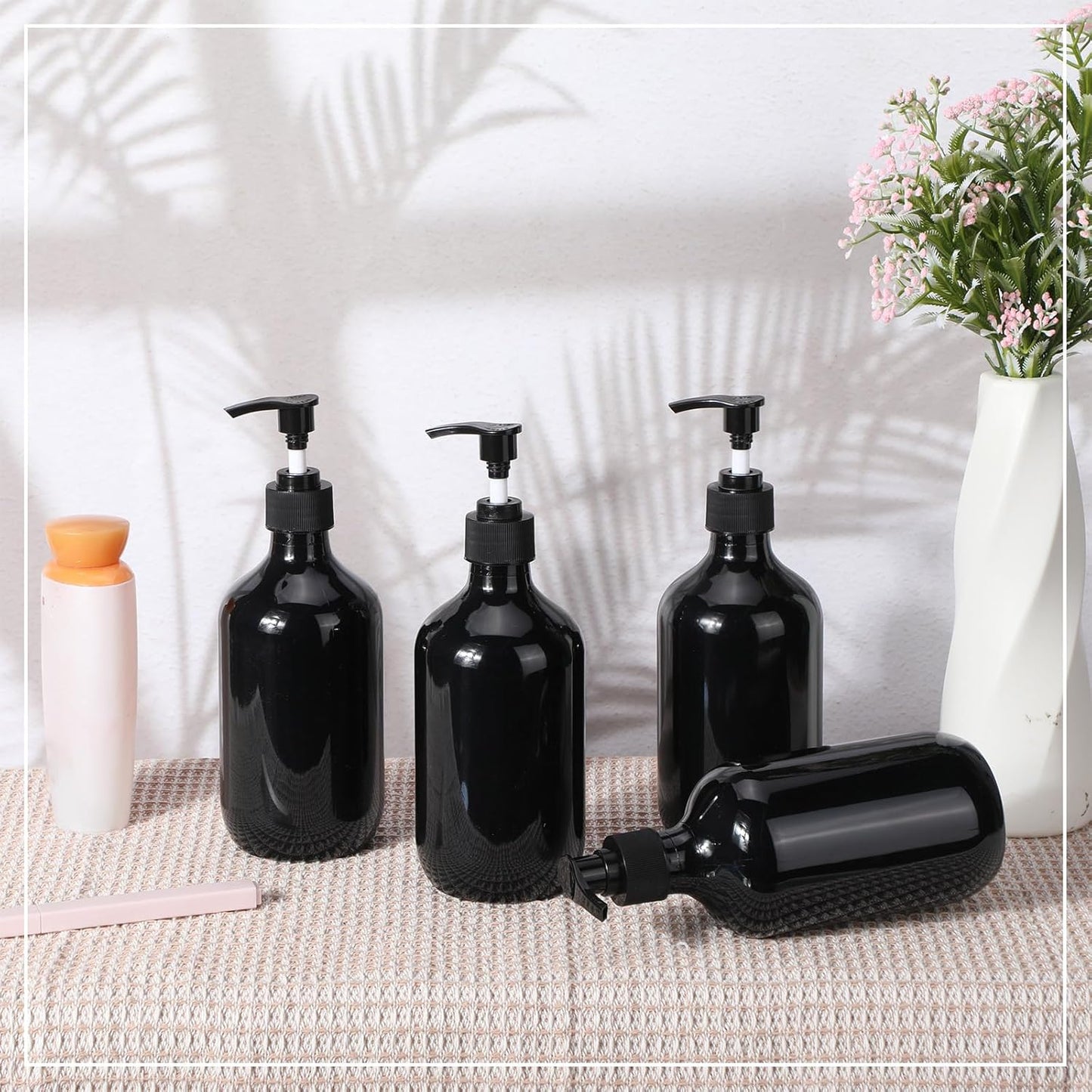 Tessco for you 12 Pack Black Soap Dispenser Empty Plastic Pump Bottles Dispenser Refillable Shampoo Container for Hand Sanitizer Soap Lotion Body Wash Conditioner Bathroom Kitchen Travel(16.9 oz)