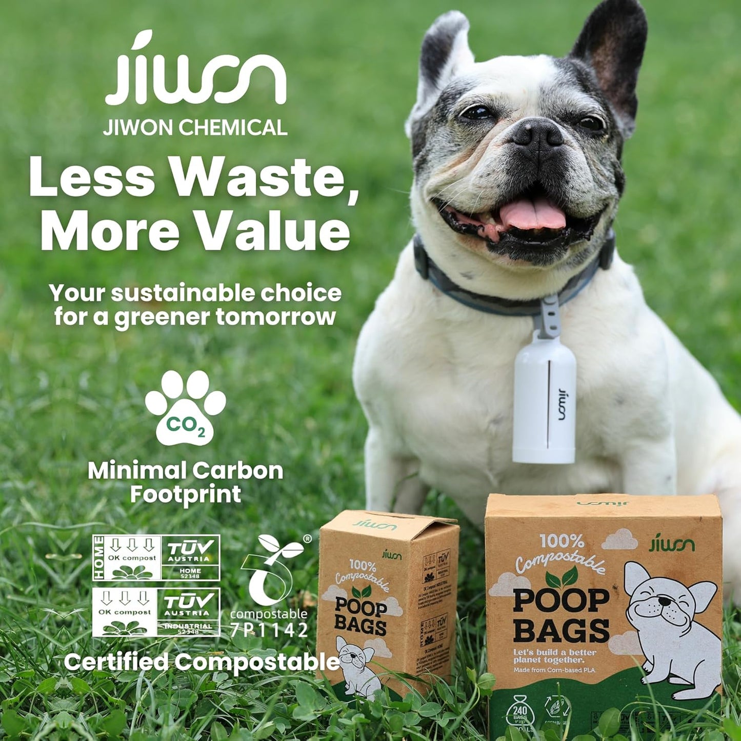 JIWON 100% Certified Home Compostable Dog Poop Bags, 120 Count (8 Rolls), 9"x13", OK Compost & Seedling, Thick & Leakproof, Plant Based Compostable Waste Bags, Unscented