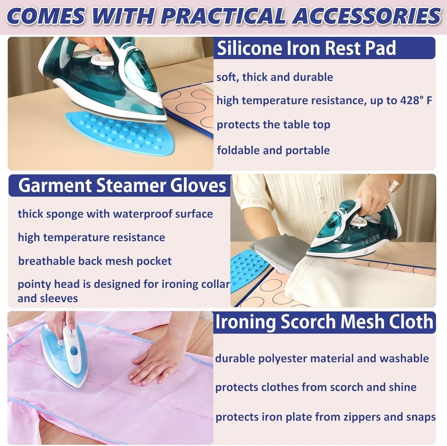 Portable Ironing Mat for Table Top Iron Pad for Countertop Thick Ironing Blanket Over The Door Steamer Pad Washer Dryer Heat Resistant Mat Travel Ironing Board (Large 47.2"x23.6")