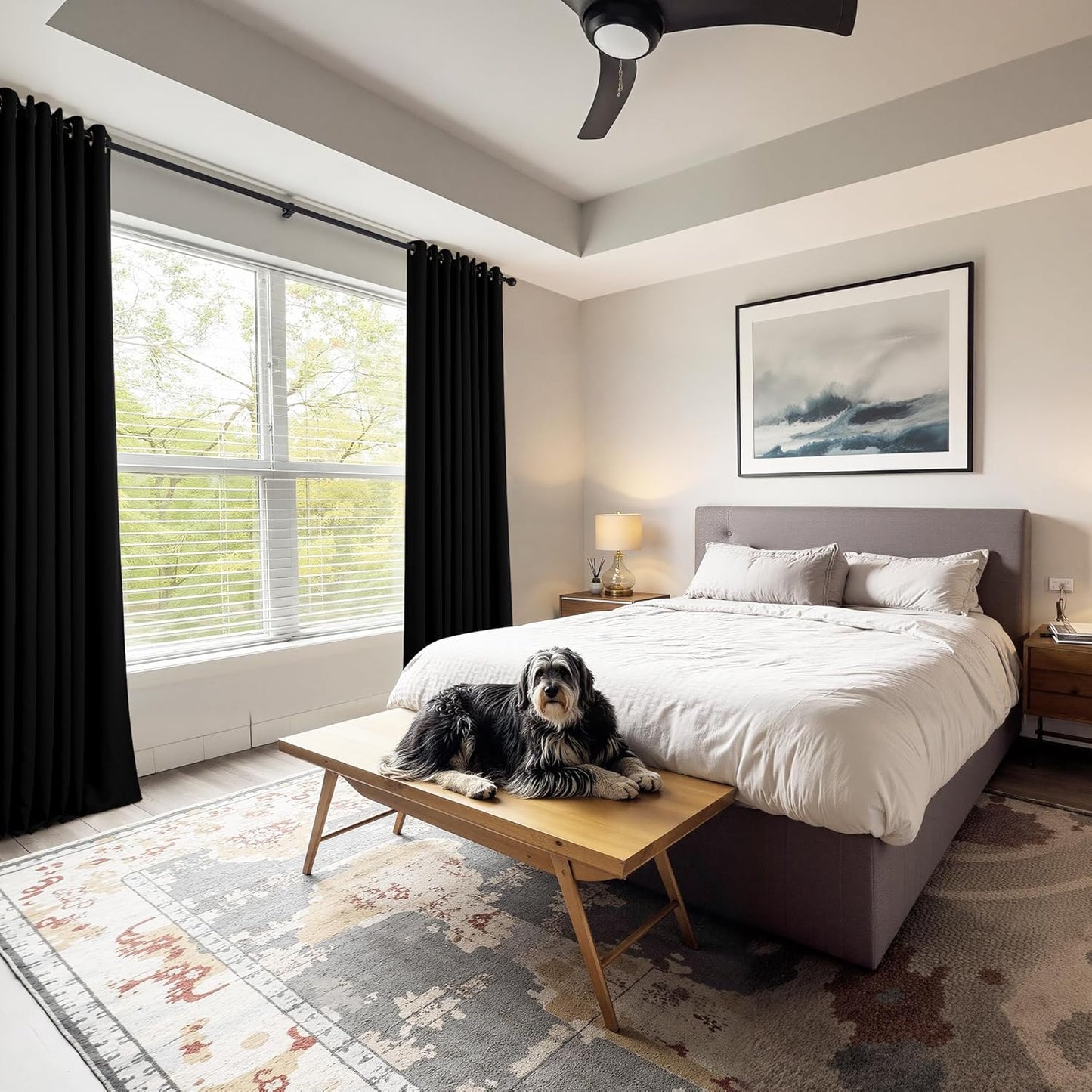 PONY DANCE Bedroom Blackout Curtains - Thermal Insulated Curtain Panels Window Treatments Grommet Top Light Blocking Home Decoration Window Draperies for Living Room, 42 by 54 inches, Black, 1 Pair