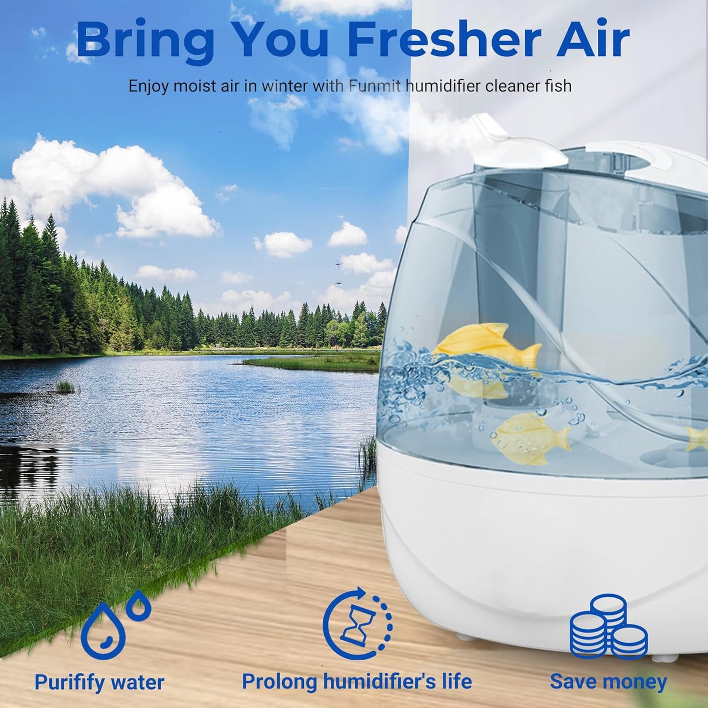 Funmit 6 Pack Universal Humidifier Cleaner Fish Compatible with Almost All Humidifiers and Fish Tanks, Purifies Water, Prevents Hard Water Build-Up, Reduces Scale, Yellow