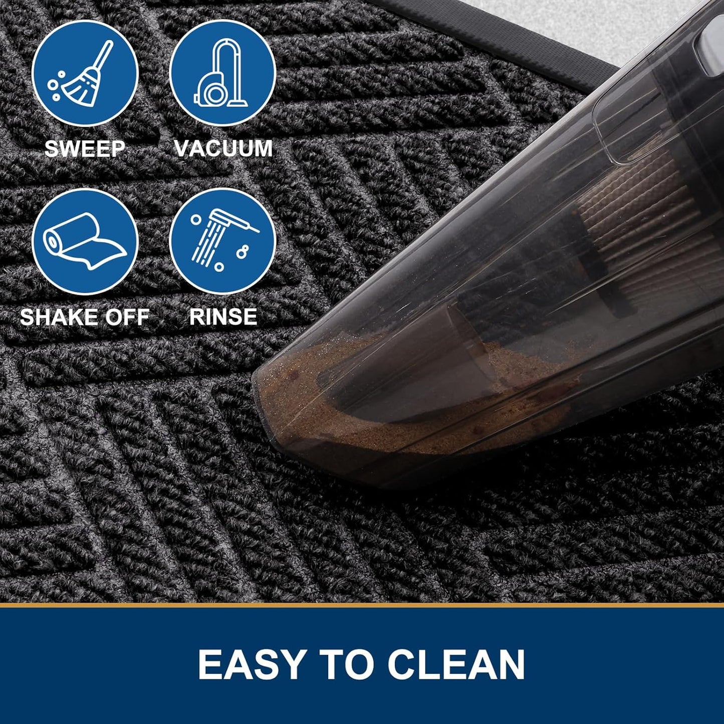 Smiry Front Door Mat Outside Entrance, Heavy Duty Outdoor Indoor Natural Rubber Doormat, Non Slip, Trap Dirt and Moisture, Easy Clean, Low Profile Patio Porch Entryway Mat, 29.5x17, Silver Grey