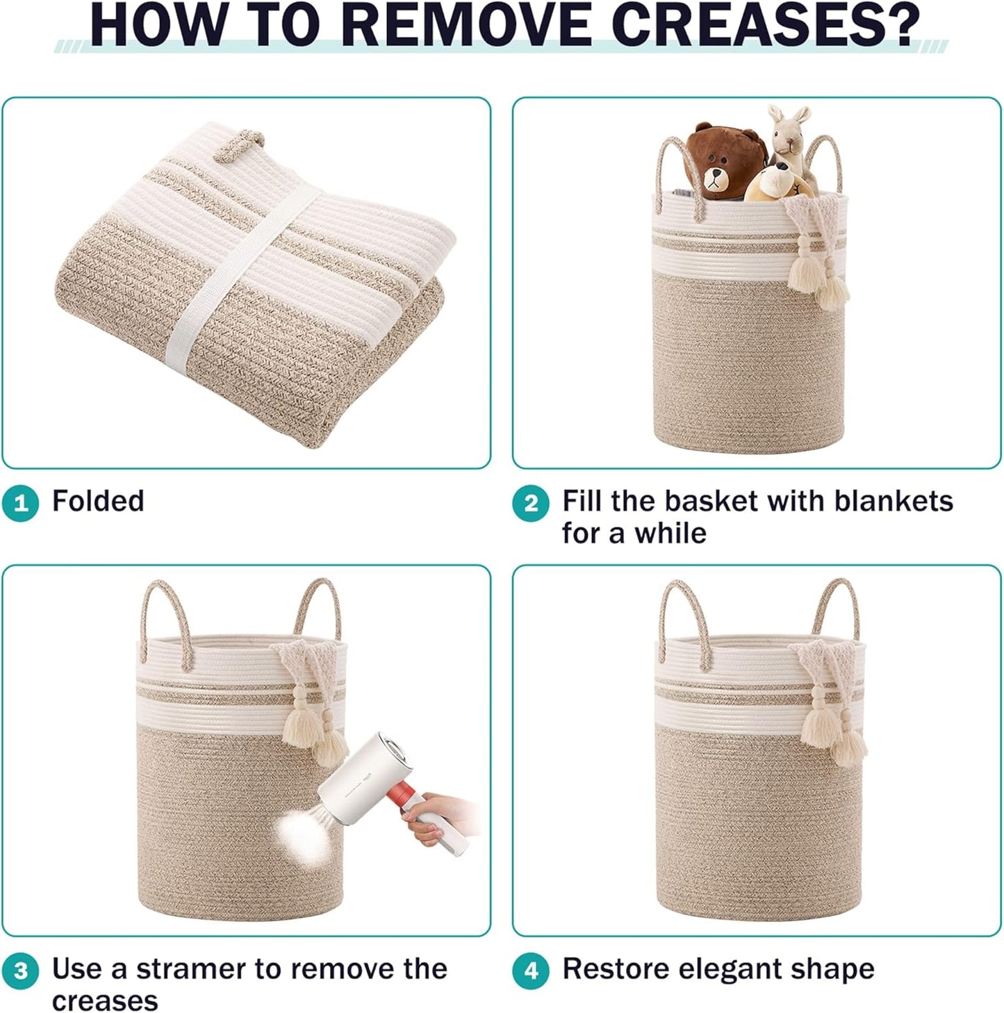 YOUDENOVA Woven Rope Laundry Hamper Basket, 100L Tall Laundry Basket, Baby Nursery Hamper for Blanket Storage, Clothes Hamper for Laundry in Bedroom-Extra Large-Brown