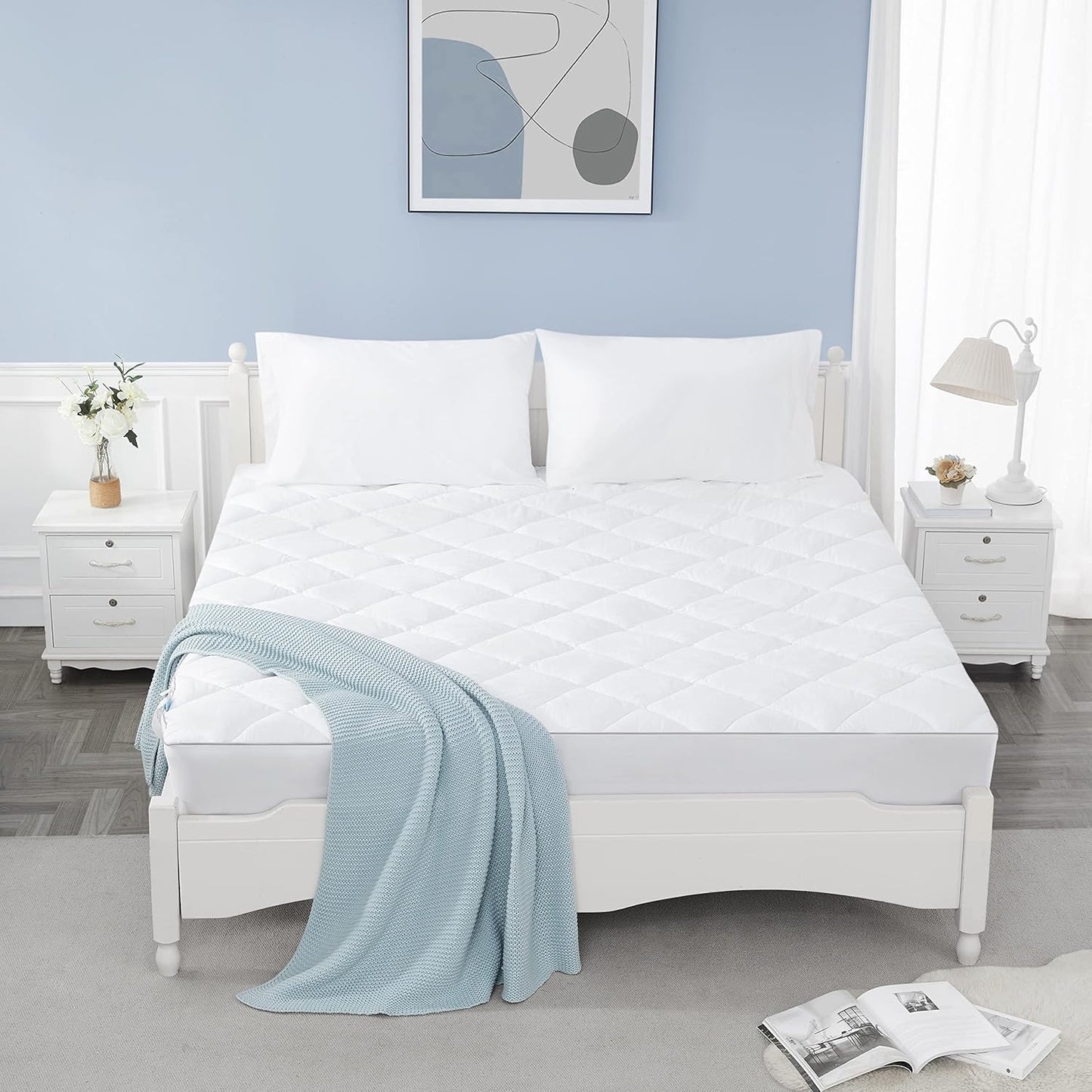 Sunflower California King Mattress Pad Cover, Cotton Mattress Cover Hypoallergenic, Extra Deep Pocket 18"-22" Quilted Mattress Protector Cal King Size Thin Version, Soft Breathable and Noiseless