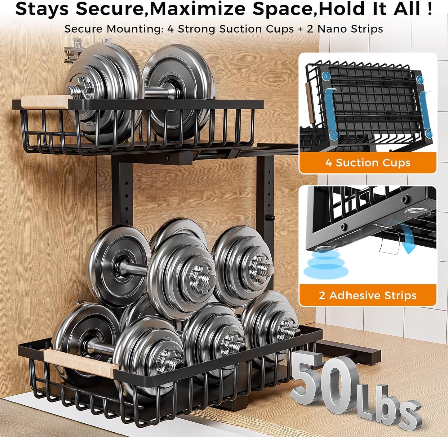 Under Sink Organizer,2 Pack 2 Tier Under Sink Organizers and Storage,Slide Out Pull Out Cabinet Organizer Shelf,Metal Sliding Drawer for Kitchen Bathroom Pantry Cabinet Closet Organization Rack Black