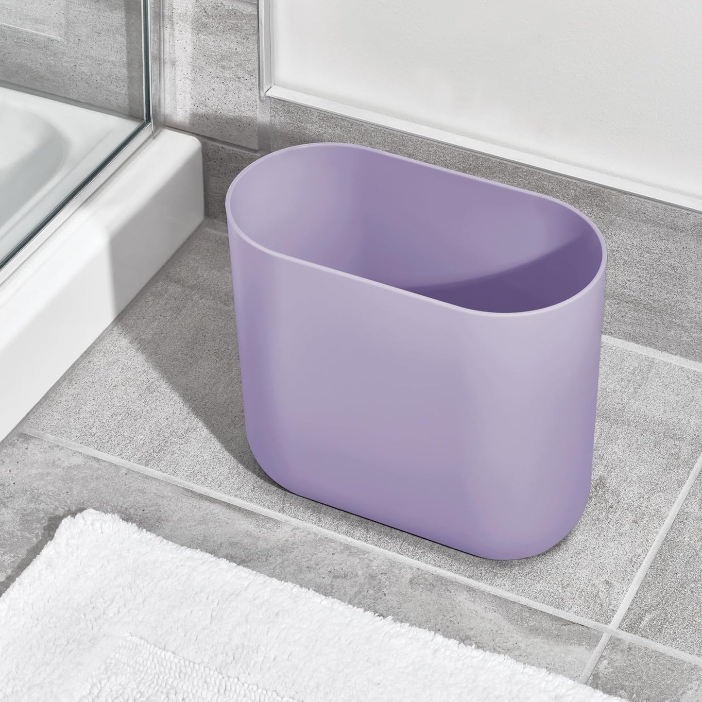 iDesign Small Oval Plastic Trash Ideal for Bathroom, Bedroom, or Office-Wisteria Purple Waste Can