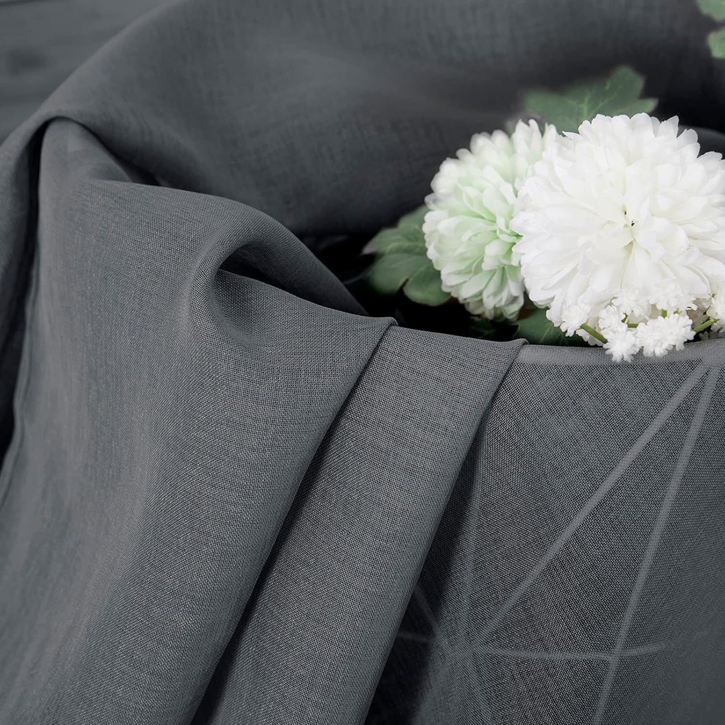 Tollpiz Sheer Tier Curtains Kitchen Linen Textured Half Curtain Sheers Light Filtering Rod Pocket Voile Bathroom Short Curtains for Farmhouse, 25 x 30 inches Long, Dark Grey, Set of 2 Panels