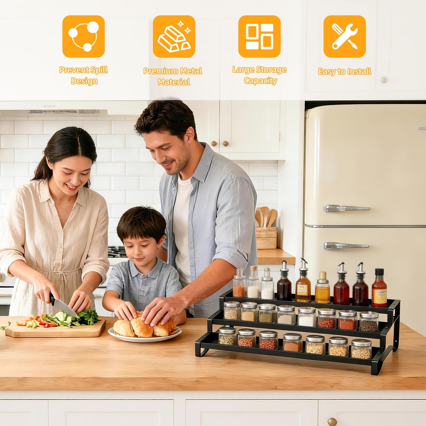 PEEKUP Spice Rack Organizer for Cabinet, 13-21.5" Expandable Spicy Shelf