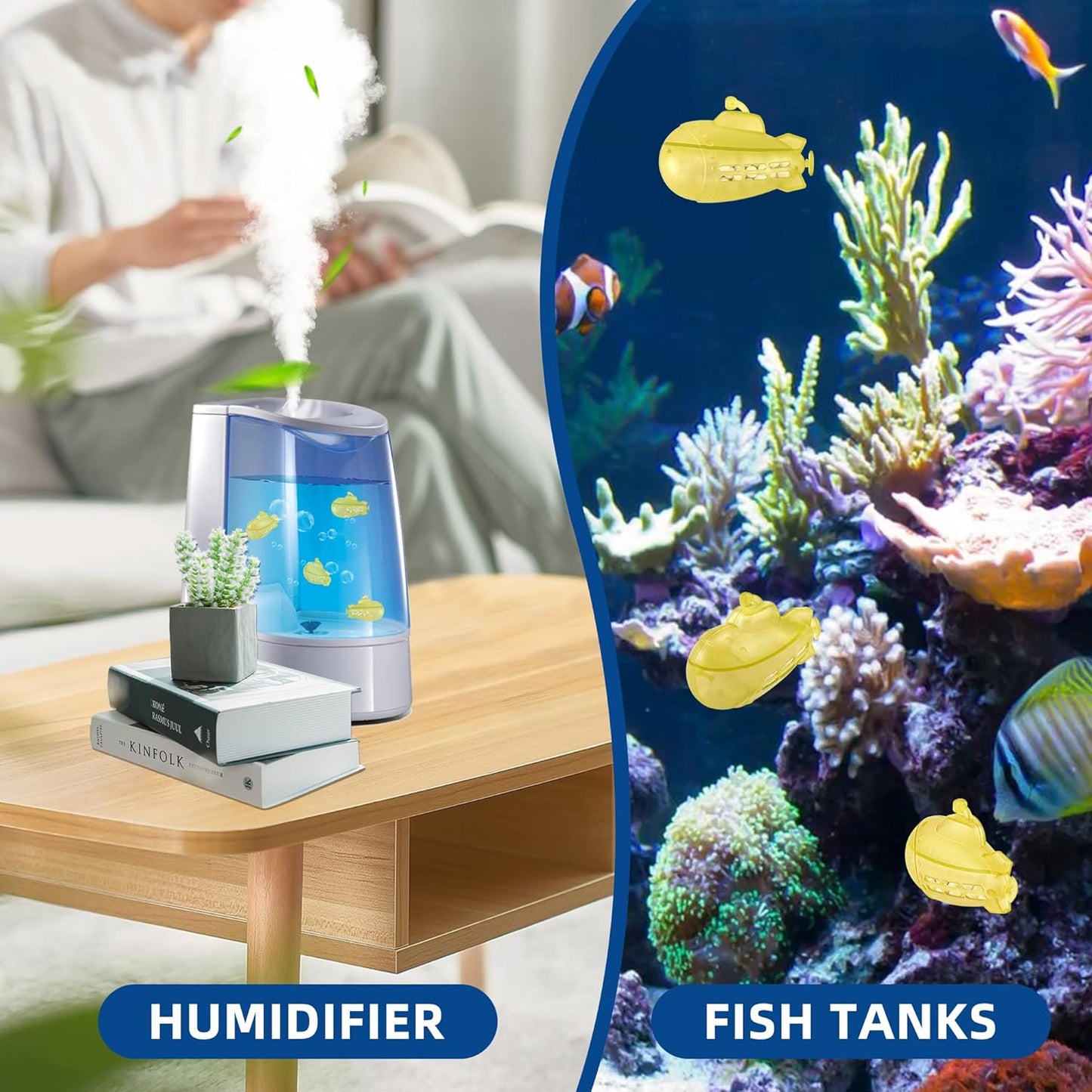 AMI PARTS Humidifier Tank Cleaner Small Submarine 18 pcs for Most Humidifier and Fish Tank,Purifies Water,Softens Hard Water(Yellow Universal Humidifier Filters)