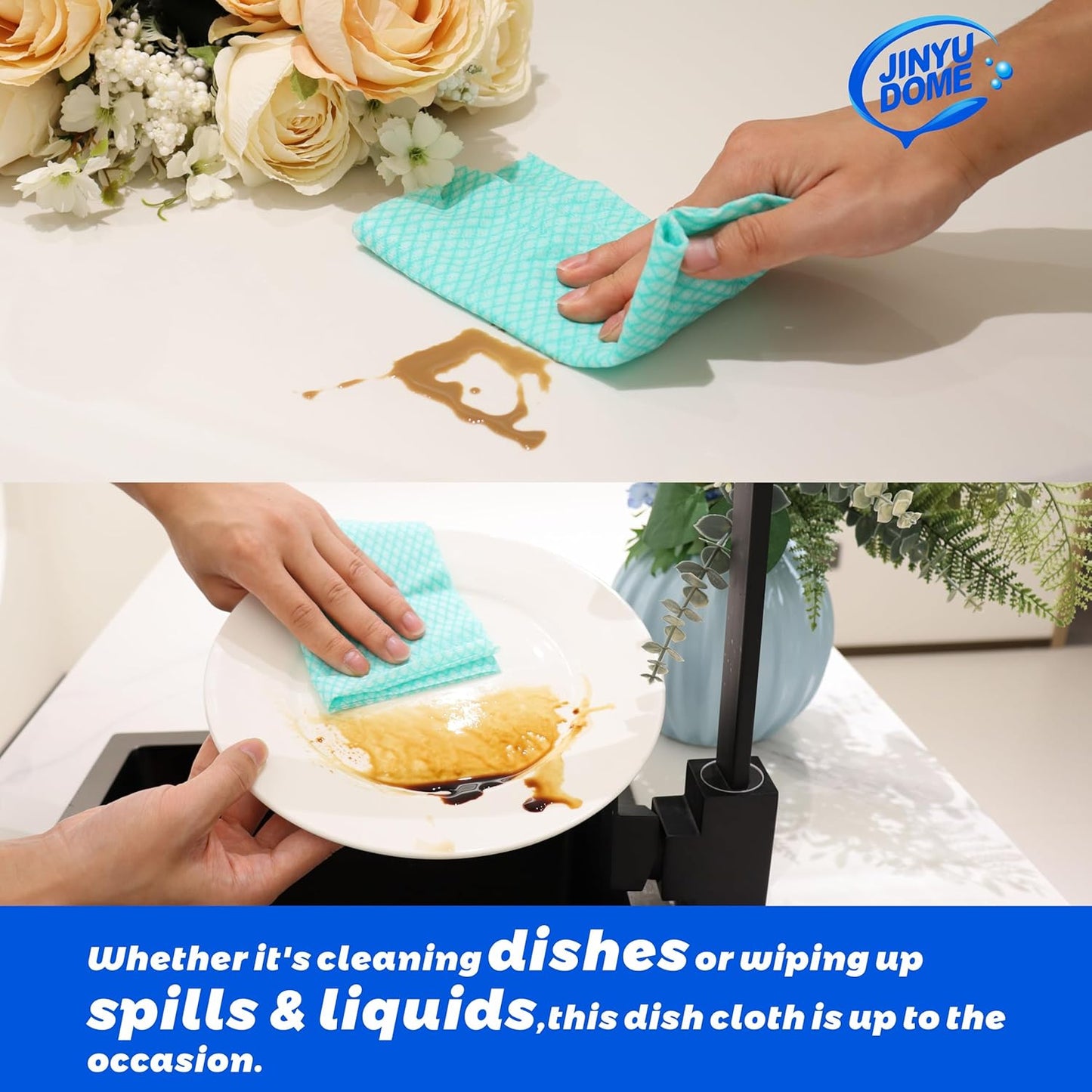 Reusable Kitchen Cleaning Cloths Dish Towels Dish Cloth Handi Wipe Reusable Cloths for Kitchen, Bathroom, Household Cleaning 100Pack Blue (Green 100 Pack)