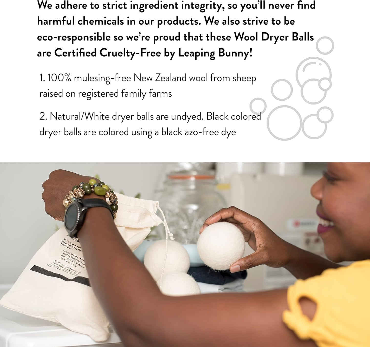 Molly's Suds Wool Dryer Balls | Natural Fabric Softener, Hypoallergenic, Reusable, Unscented, Reduce Drying Time | Large, Mixed Set of 6