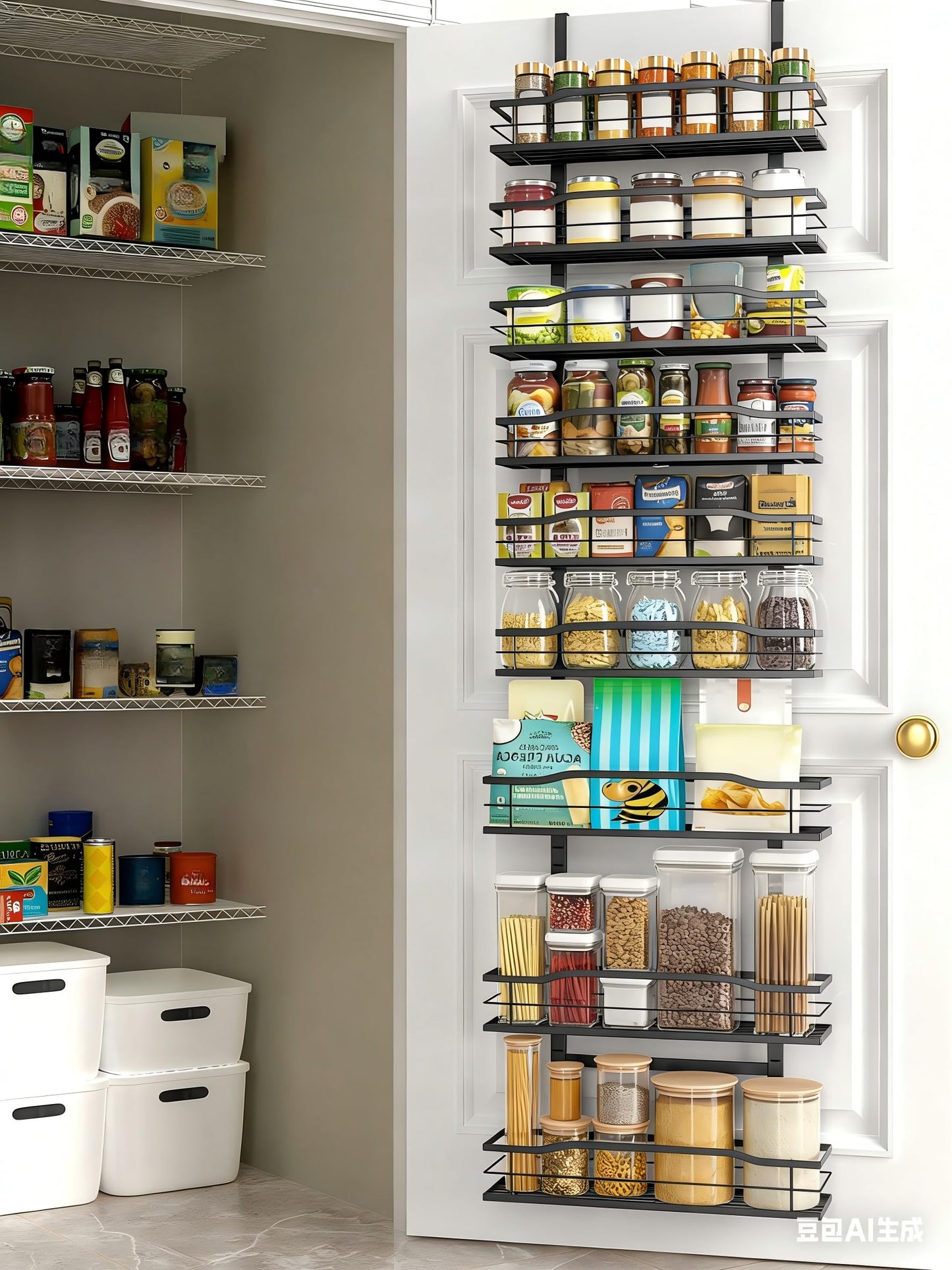 Moforoco 9-Tier Over The Door Pantry Organizer, Pantry Organization and Storage, Black Hanging