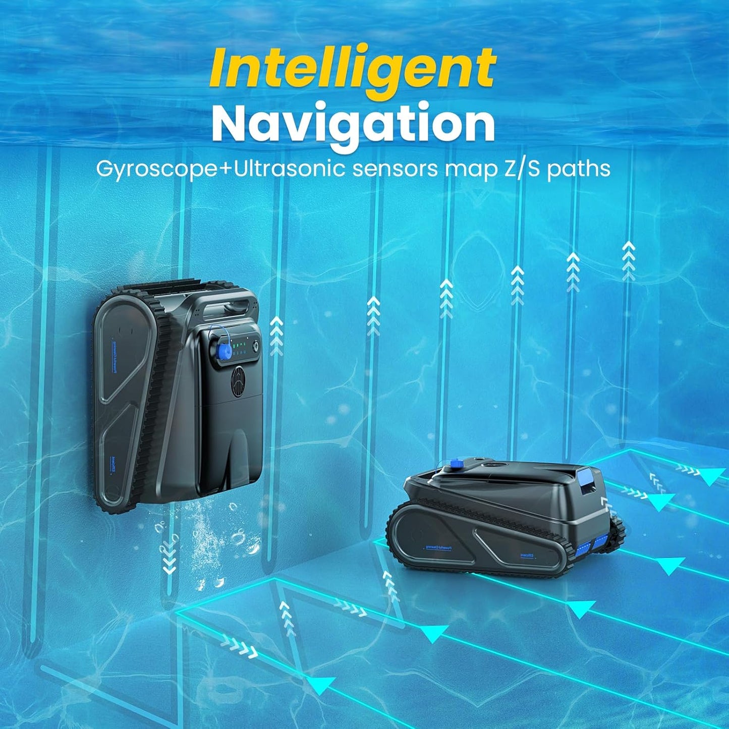 Y50S Robotic Pool Cleaner, Upgraded Motor, Powerful Wall-Climbing with Scrubber Brushes, Smart Path Navigation, Cordless Pool Vacuum for Inground Pools up to 2000 Sq.ft (Blue)