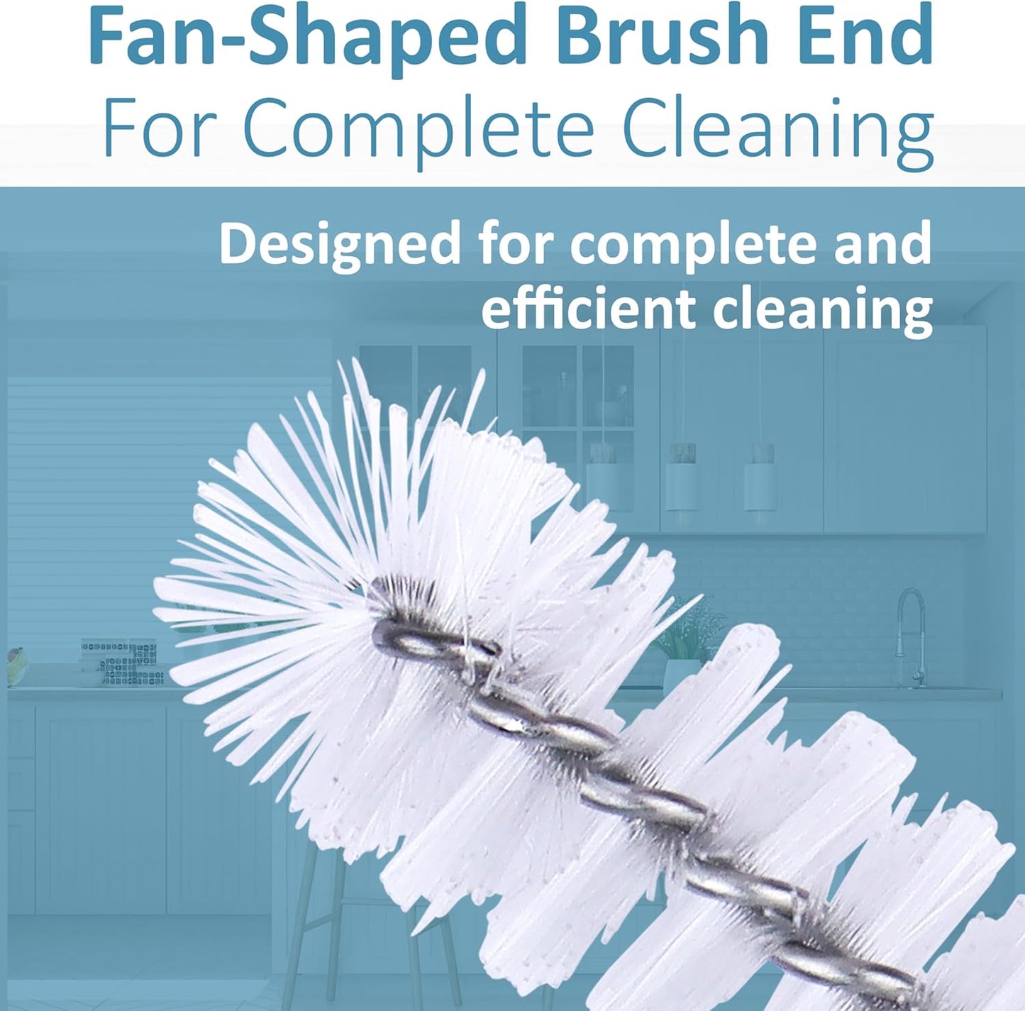 Strong 'n Flex Nylon Straw Cleaner Brushes – Fan-Shaped End for Tight Spaces, Ideal for Reusable Straws, Water Bottles, Sippy Cups & Pipes – Includes Zippered Pouch – 12" Long – Set of 10