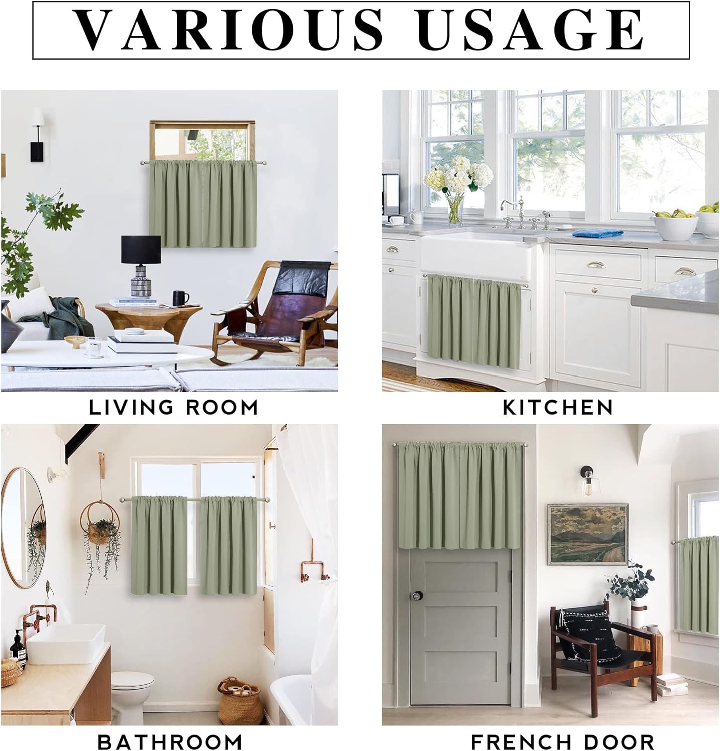 RYB HOME Small Curtains Blackout - Privacy Insulating Farmhouse Mini Curtains for Kids Bedroom RV Camper Windows Trailer Bathroom Kitchen Cabinet Door Window, W 29 x L 36, Sage Green, 2 Panels