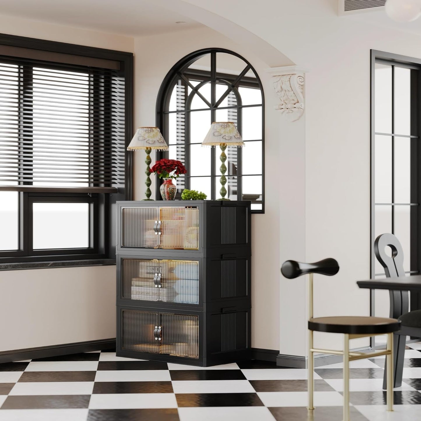 SAILUN 83Gal/335Qt Stackable Storage Bins Folding Collapsible Storage Bins with Lid, Closet Organizers and Storage, Black 26" W x 17" D x 43.7" H