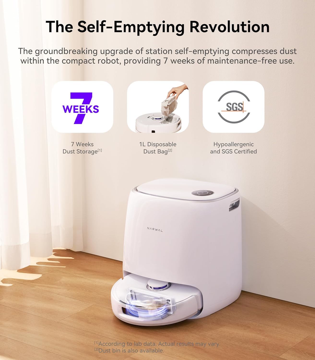 NARWAL Freo X Ultra Robot Vacuum and Mop Combo, 8200Pa Robot Mop & Vacuum, Auto MopDrying/Washing, Self-Empty, Zero-Tangling,DirtSenserm, Maintenance-Free Base Station, Self-Contained Dust Processing