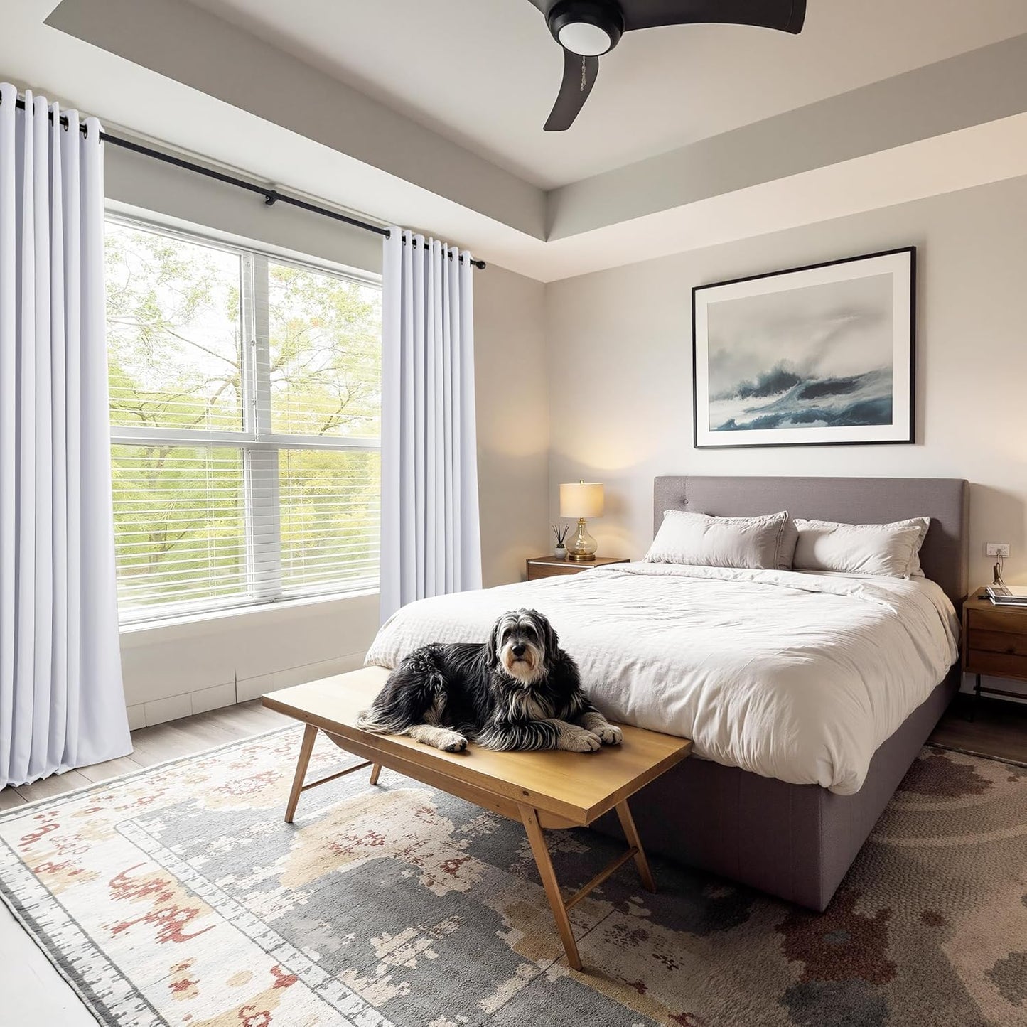 PONY DANCE Pure White Short Blackout Curtains for Kitchen 45 Inch Length, Thermal Insulated Grommet Curtains for Bedroom, Black Out Drapes for Bathroom Small Window (2 Panels Set, 34 inches Wide)