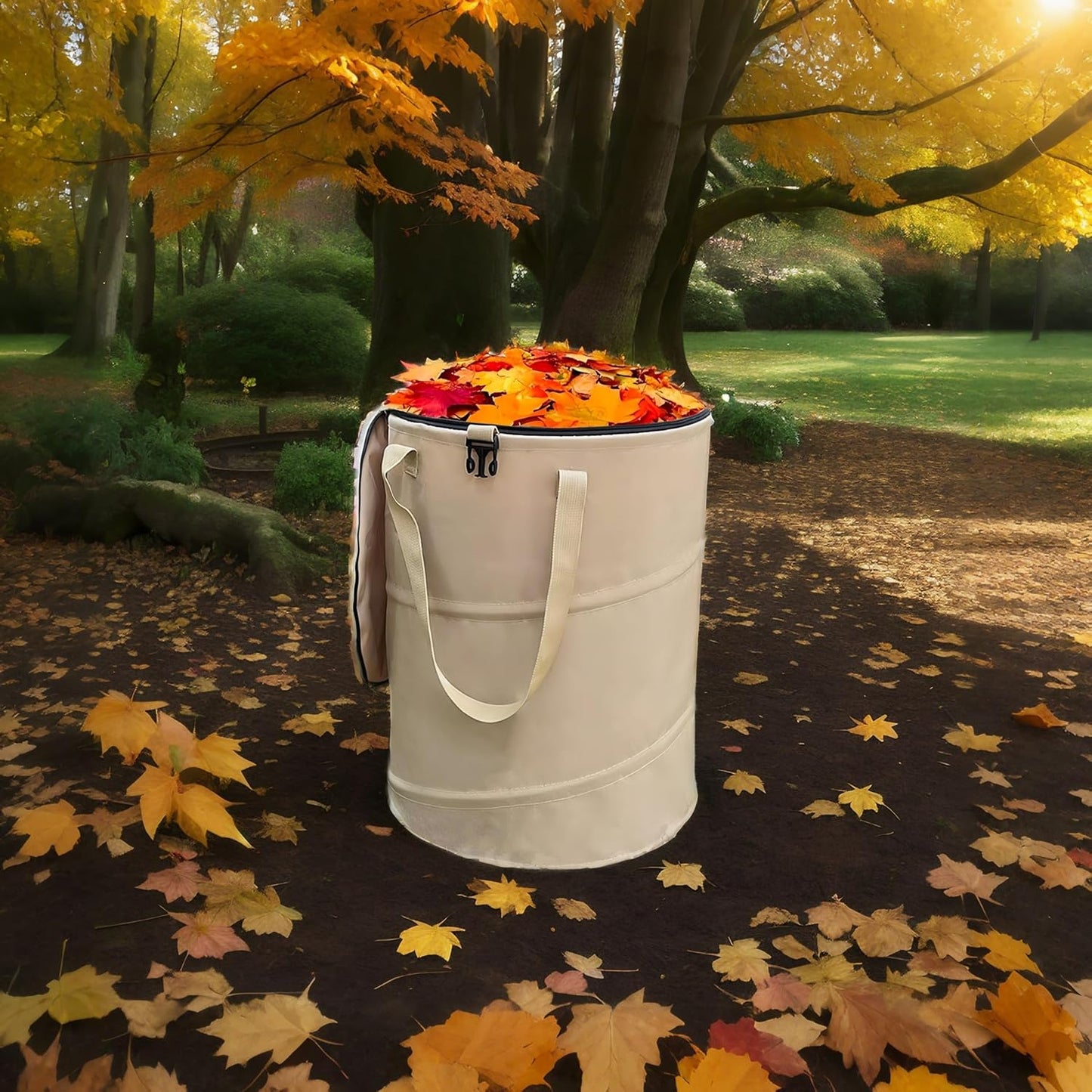 Collapsible Trash Can with Lid, Foldable Camping Trash Can, Outdoor Recycle Bin for Clothes and Toys, Thickened, Sturdy, Durable, with Attached Hook (Coffee)