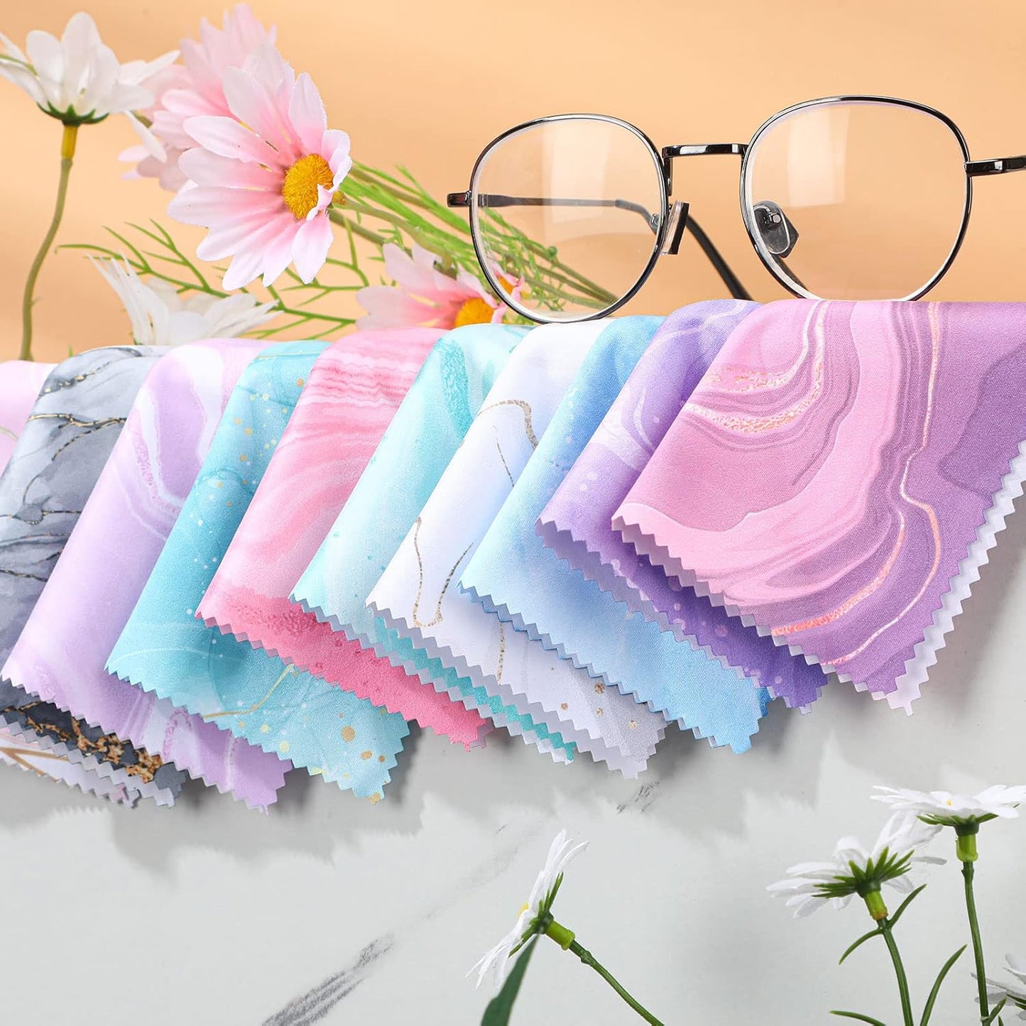 Sinmoe 20 Pcs Microfiber Cleaning Cloth Cute Marble Design Microfiber Cloth Soft Gifts Multicolor Glasses Cleaner Wipes for Eyeglasses Camera Lens Cell Phone Screens Glasses, 6 x 6 Inches