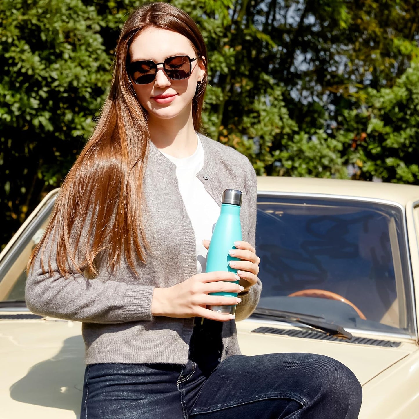 MEWAY 17oz Sport Water Bottle 12 Pack Vacuum Insulated Stainless Steel Leak-Proof Double Wall Cola Shape Water Bottle,Keep Drinks Hot & Cold (Light Blue,12 Pack)