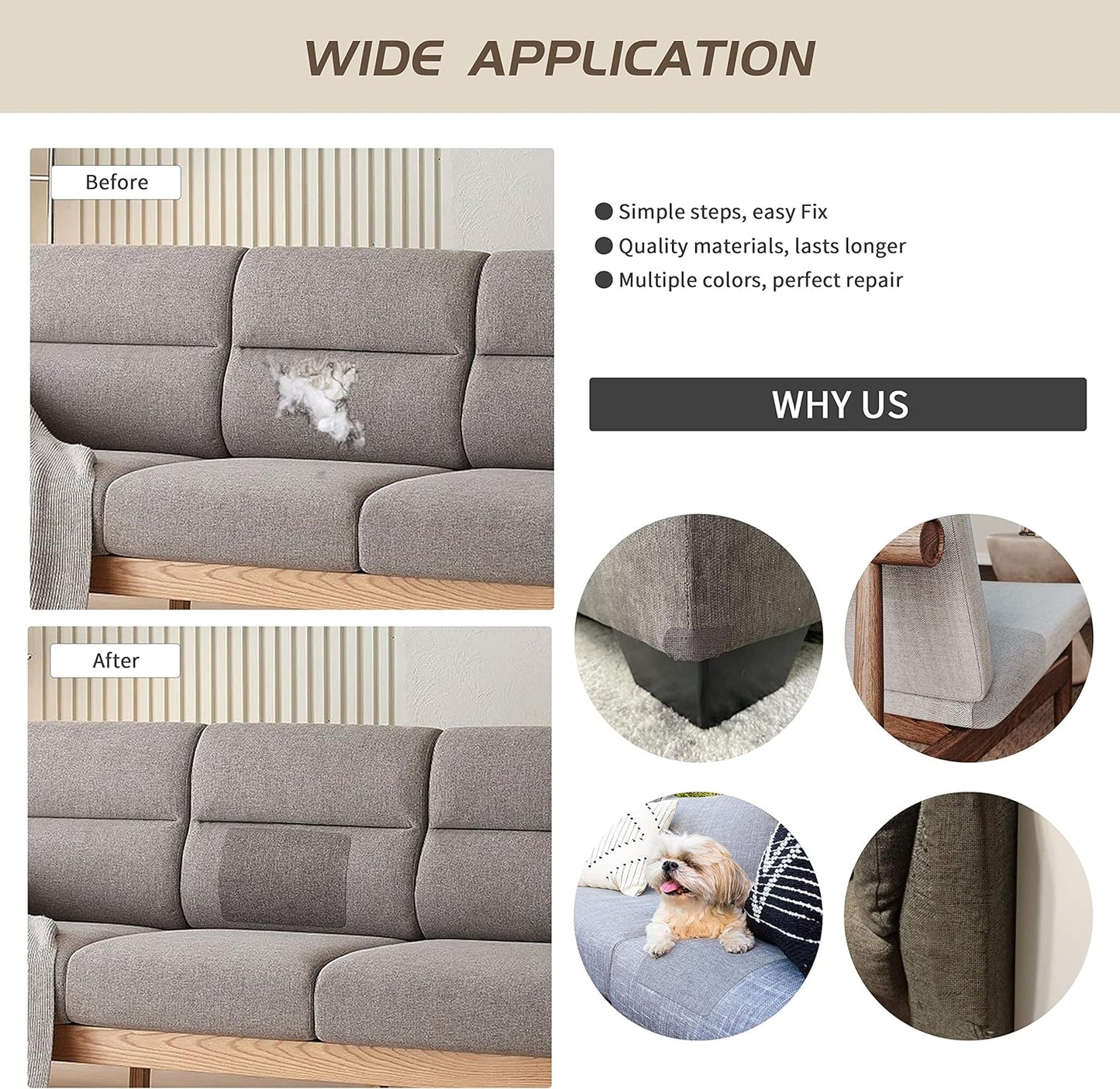 KING MOUNTAIN Fine Linen Fabric Patches, Self-Adhesive, 8x11 inch, 2 PCS, Multi Color, For Linen Sofa and Clothes Repair (Off White, 8" x 11" - 2PCS)