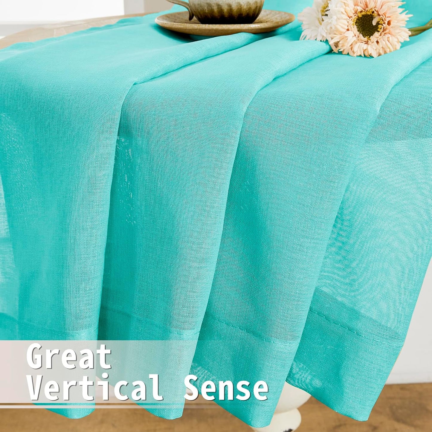 Tollpiz Short Sheer Door Curtains Closet Linen Textured Curtains Sheer Doorway Light Filtering Voile Patio Door Rod Pocket Curtain French Door, 54 x 40 inches Long, Aqua Blue, Set of 1 Panel