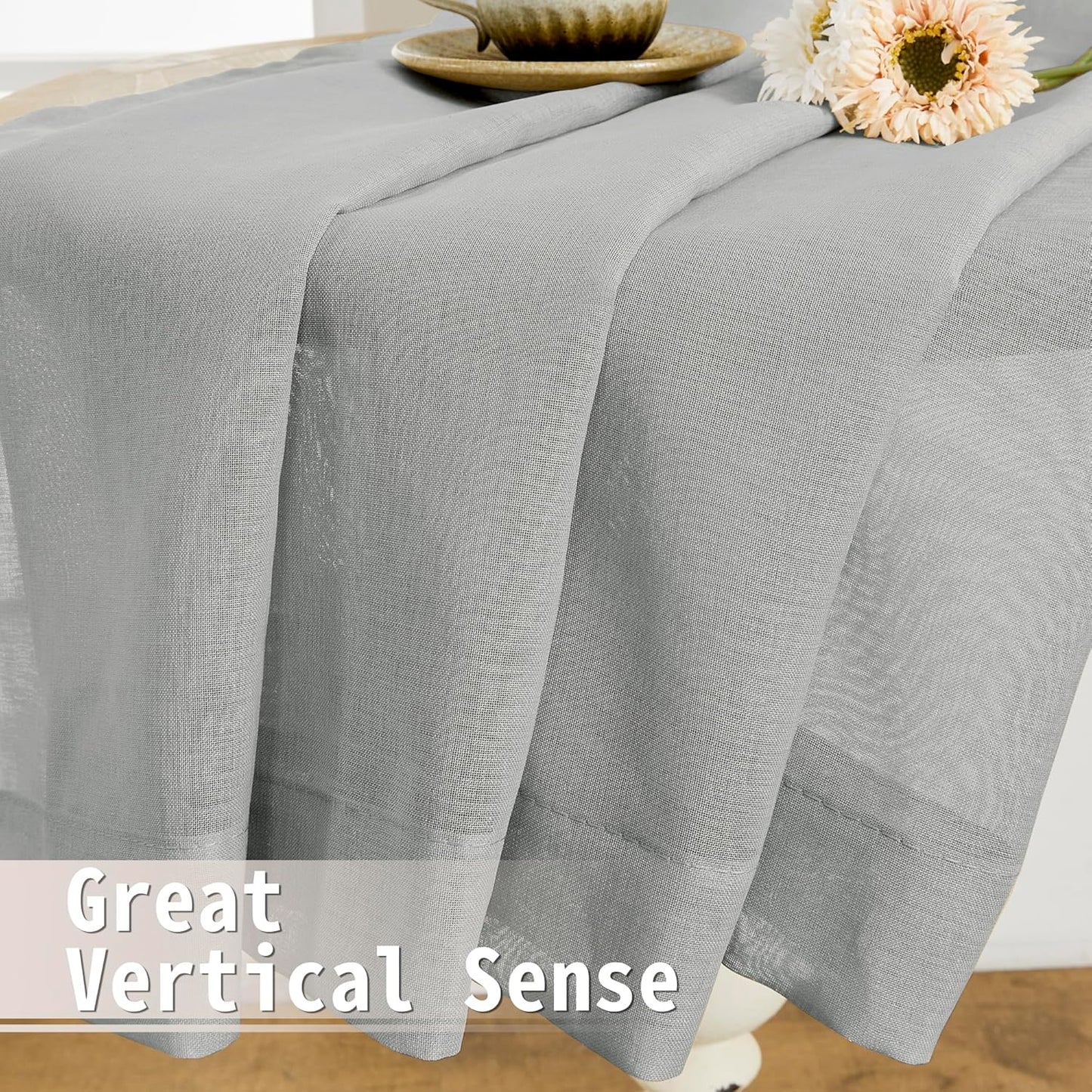 Tollpiz Short Sheer Door Curtain Closet Linen Textured Curtain Sheers Doorway Light Filtering Voile Patio Glass Door Rod Pocket Curtains French Door, 54 x 54 inches Long, Silver Grey, Set of 1 Panel