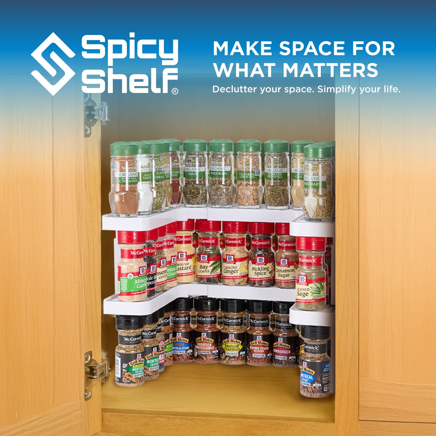 Spicy Shelf 3.0 - Expandable 2 Tiered Spice Rack Organizer for Cabinet & Pantry - Kitchen Seasoning