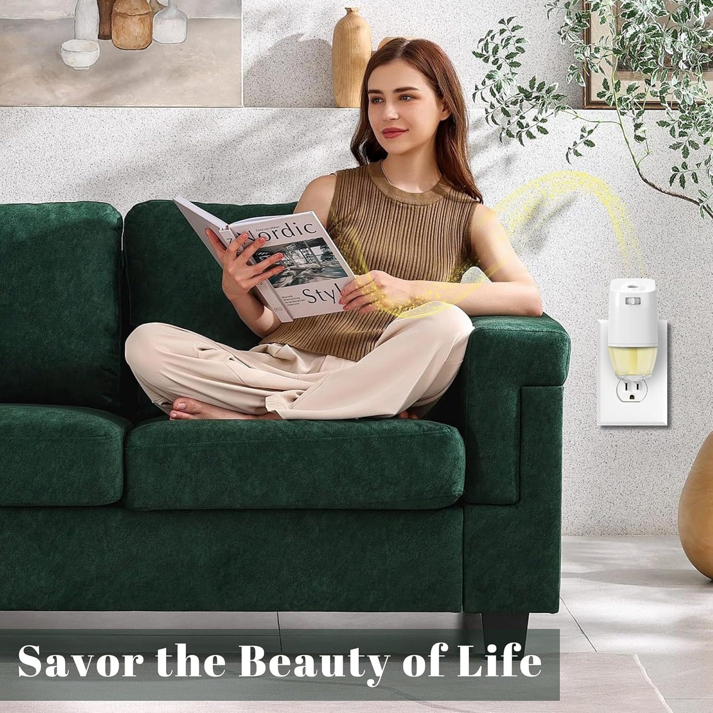 Plug-in Air Freshener Starter Kit, 1 Warmer and 9 Essential Oil Refills, Hawaiian, Jasmine, Cotton Scents for Home, Bathroom and Office, Compatible with Air Wick,Compatible with Glade