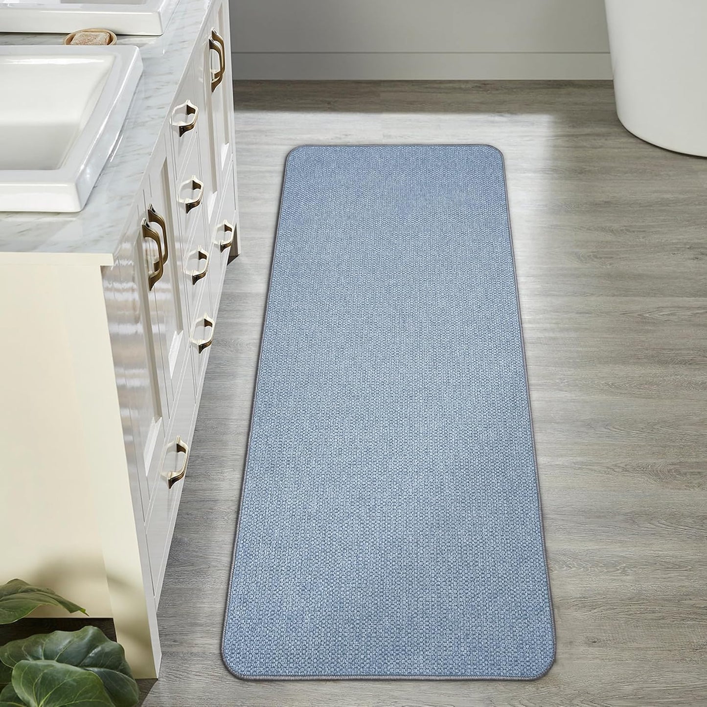 Bath Mat,Ultra Thin Bathroom Runner Rugs,Large Bath Mats for Bathroom,Quick Dry,Non-Slip,Machine Washable,Low Pile,Bath Rug,Shower Outside,Sink,Home Decor Accessories.Blue,1'5"x4'11"(17x59inch)