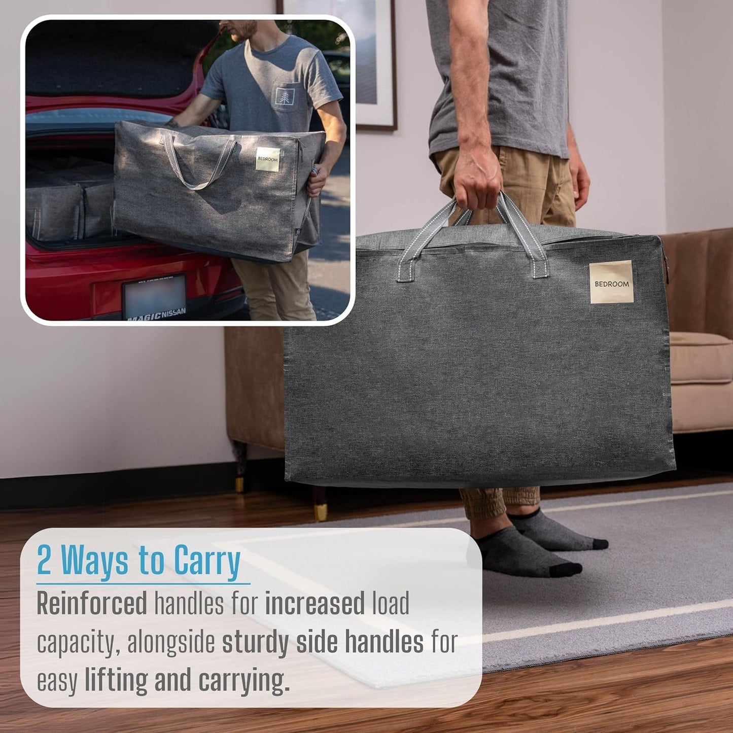 VENO 10 Pack Moving and Storage Bags, Heavy Duty, Alternative to Moving Boxes, Large Packing Totes Supplies for College Dorm Room with Zipper for Clothes, Wide Open Design (Dark Gray, 10 Pack)